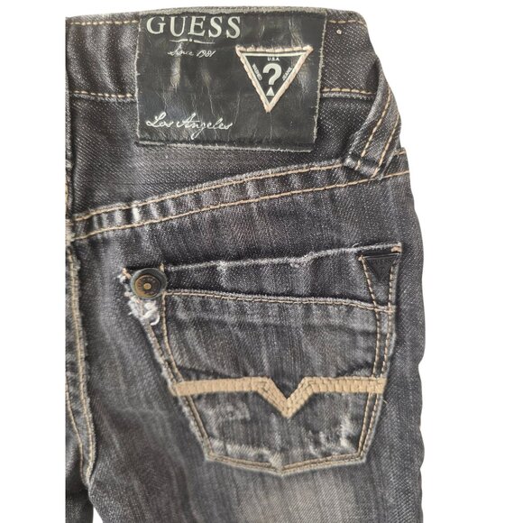 Guess Premium Cliff Relaxed Boot Jeans Toddler Boys Sz 2T Dark Distress Studded - Picture 4 of 8